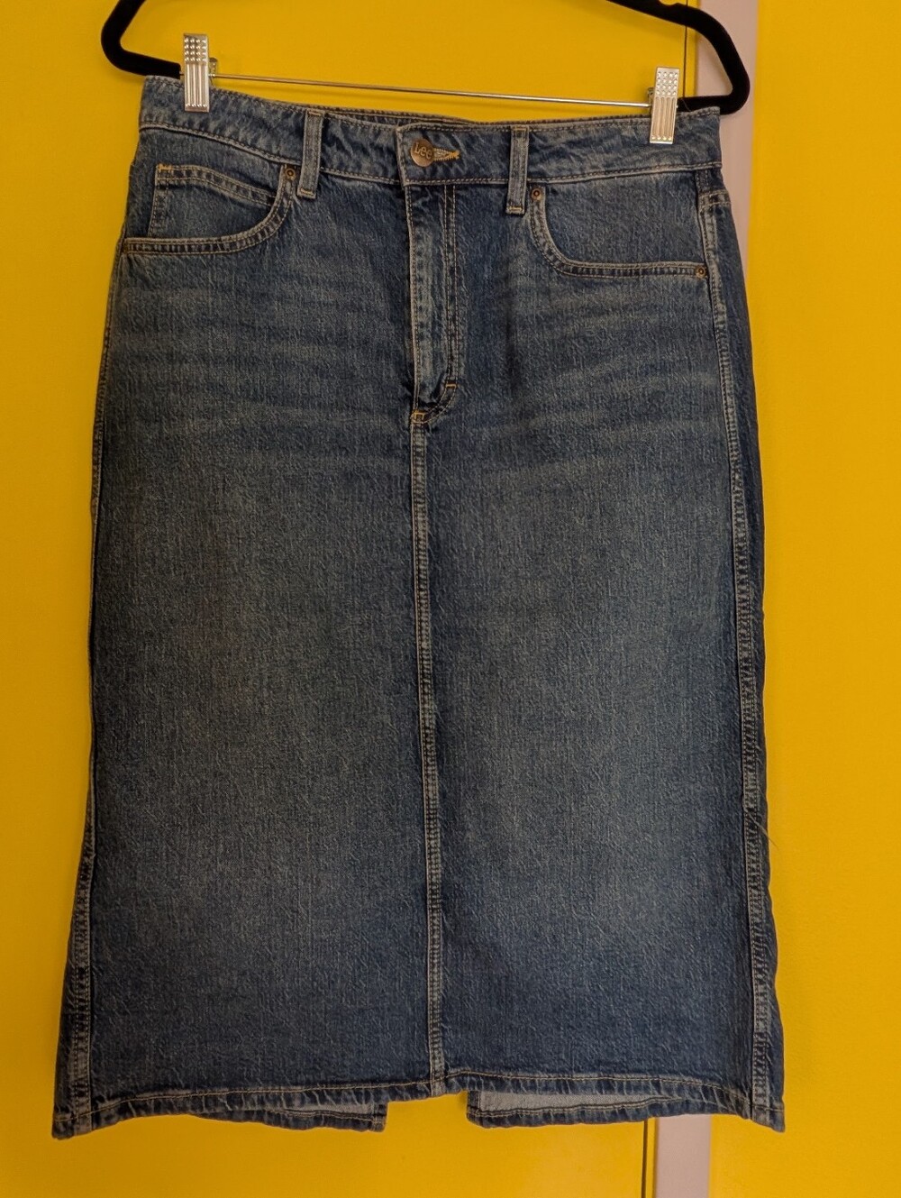 Lee Blue Denim Midi Skirt with Front Seam - Picture 2 of 5